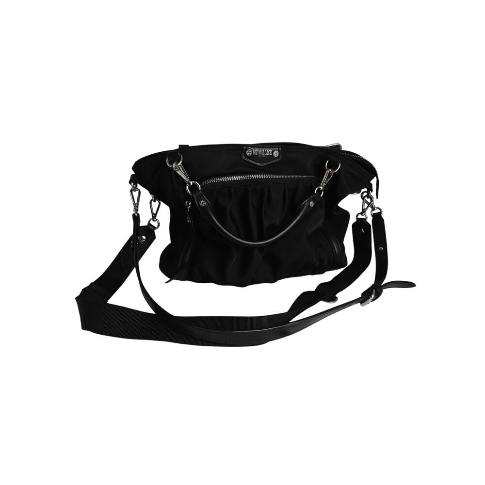 MZ Wallace BLACK Nikki Bedford Nylon Leather Silver CROSSBODY CONVERTIBLE NICE
